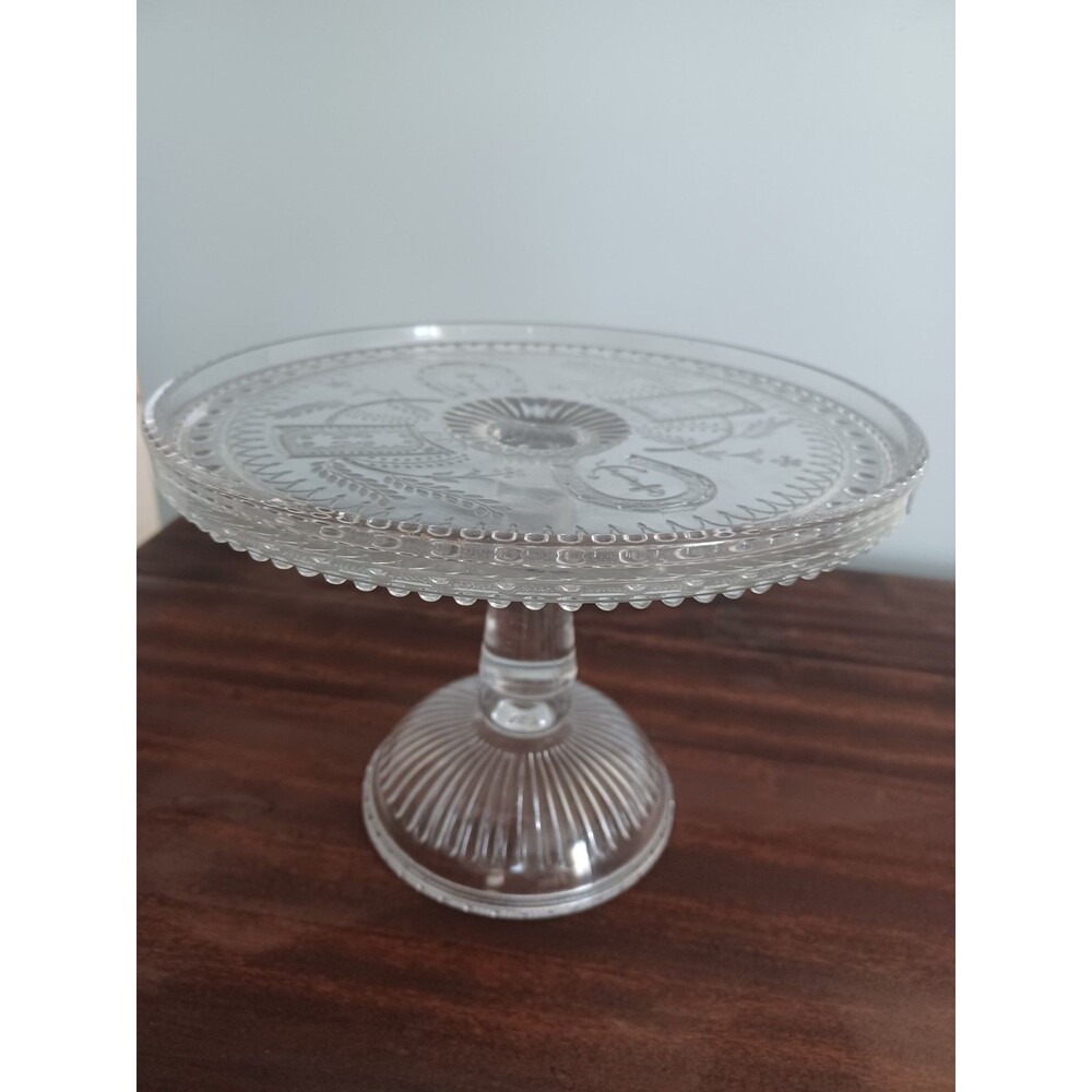 Antique Late 1880's Glass Cake Stand Adams & Co Horseshoe Anchor Prayer Rug